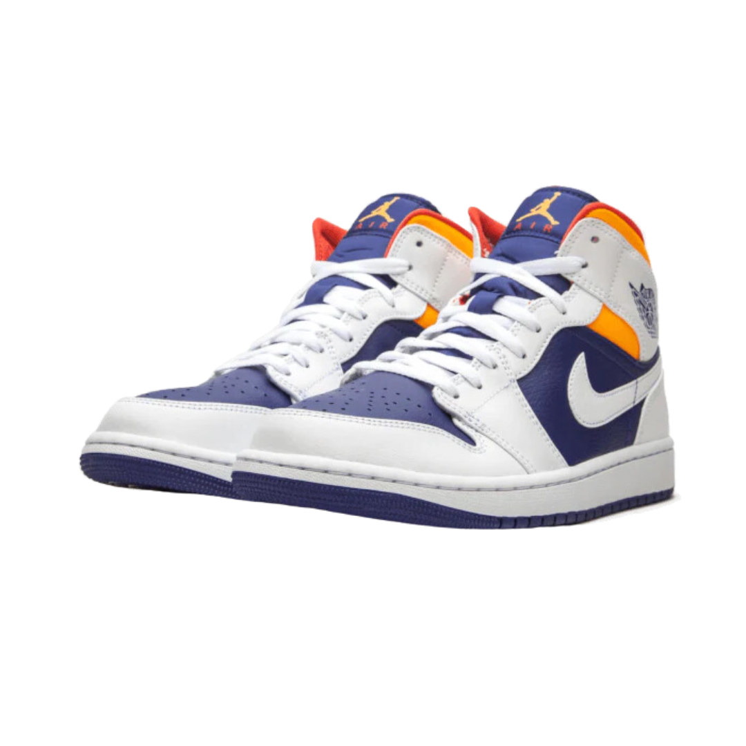 Air Jordan 1 Mid White Laser Orange Deep Royal Blue